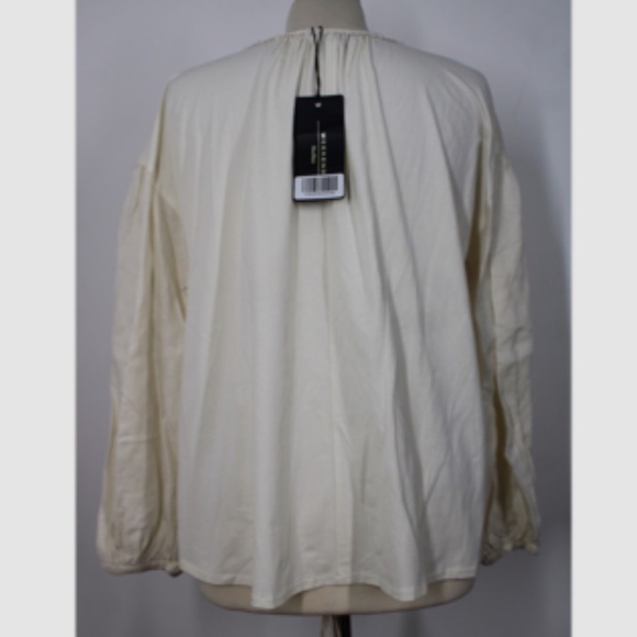 NWT Max Mara Weekend S Beige Linen/Jersey Tie Tassel Neck Peasant Boho Top - Picture 6 of 12